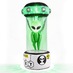 225 CM Halloween Blow Up Alien Outdoor Decorations with Rotating Flashing Green Lights