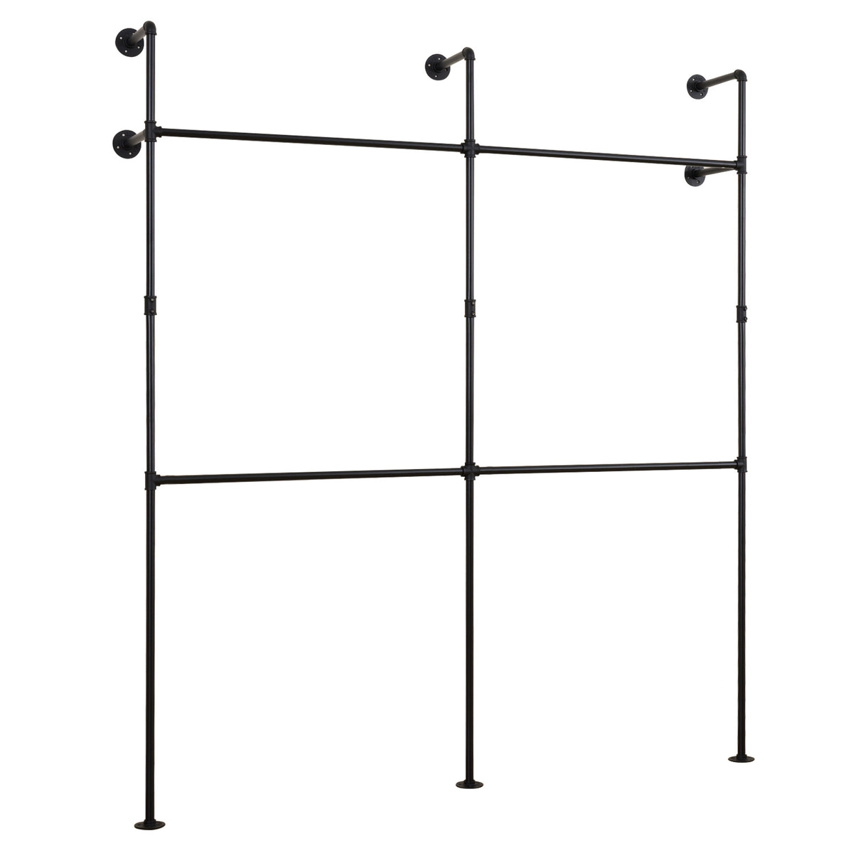 227CM Industrial Pipe Clothing Rack Wall Mounted Metal Garment Organizer-Black