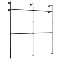 227CM Industrial Pipe Clothing Rack Wall Mounted Metal Garment Organizer-Black