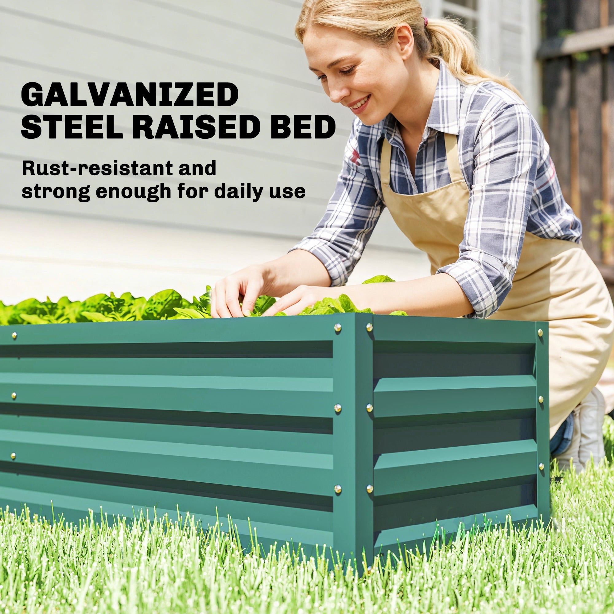 Outsunny Mini Greenhouse with Raised Garden Bed, Galvanised Walk-in Greenhouse with Roll Up Windows, 56" x 56" x 75", Green