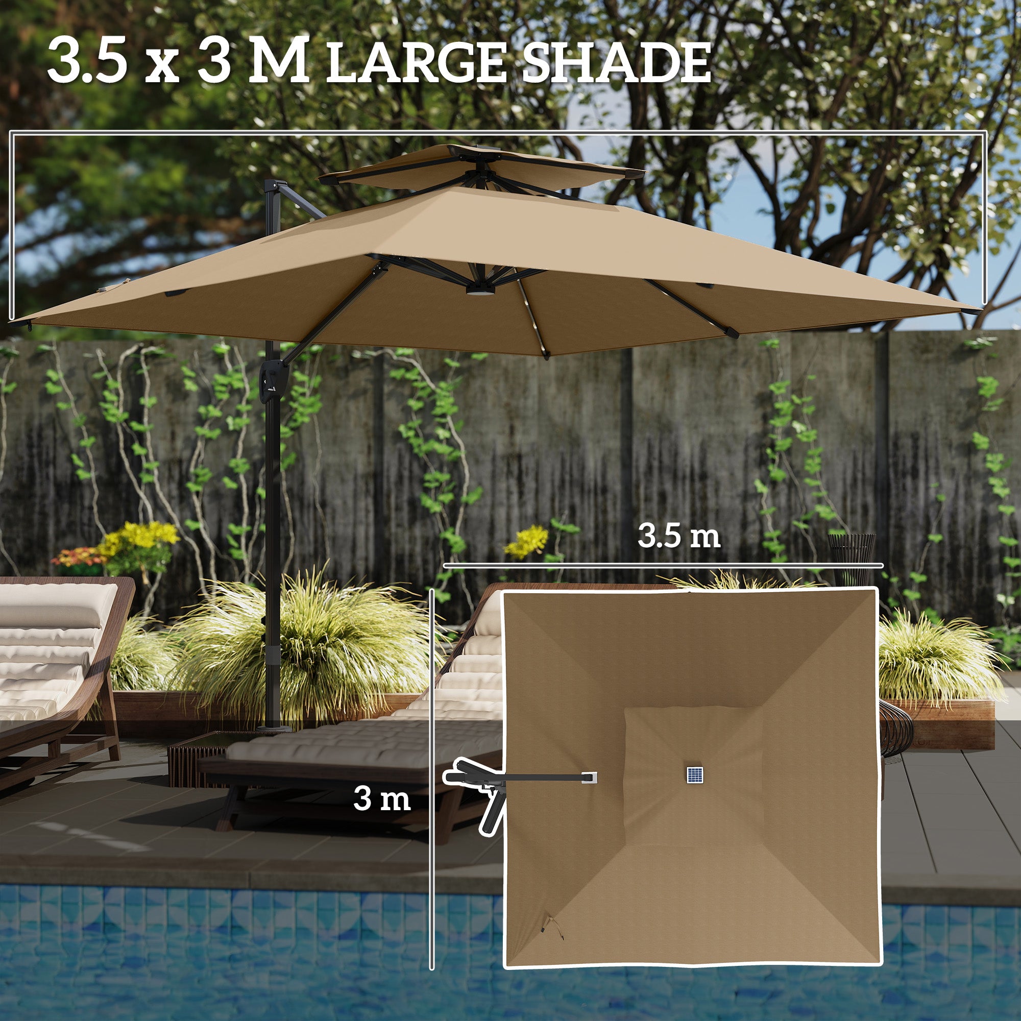 Outsunny Multi-Angle LED Light Parasol Umbrella - Khaki