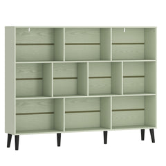 HOMCOM 10-Cube Bookcase, 3-Tier Book Shelf with Solid Wood Legs, 140 cm Modern Bookshelf with Anti-Tip Kit, Light Green