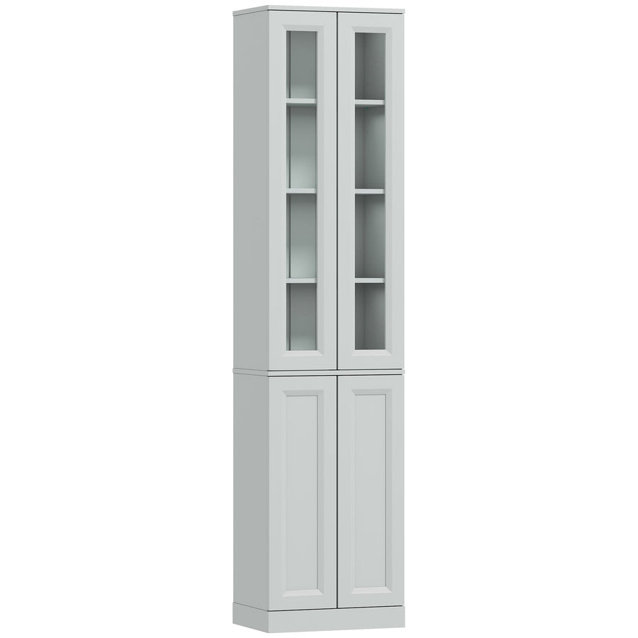 HOMCOM Tall Bathroom Storage Cabinet, 6-Tier Slim Bathroom Cabinet with Adjustable Shelf, 4 Soft-Close Doors, Dusty Blue