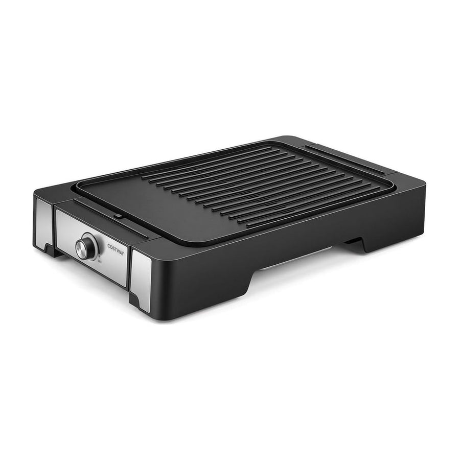 2300W Indoor Grill and Griddle with a ribbed cooking surface and silver trim