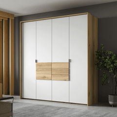Grand Natural Oak / White Hinged Door Wardrobe 208cm –  TRENTON