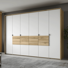 Grand Natural Oak / White Hinged Door Wardrobe 310cm –  TRENTON