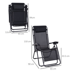 Outsunny Zero Gravity Chair Metal Frame Texteline Armchair Outdoor Folding and Reclining Sun Lounger with Head Pillow for Patio Decking Gardens Camping, Black