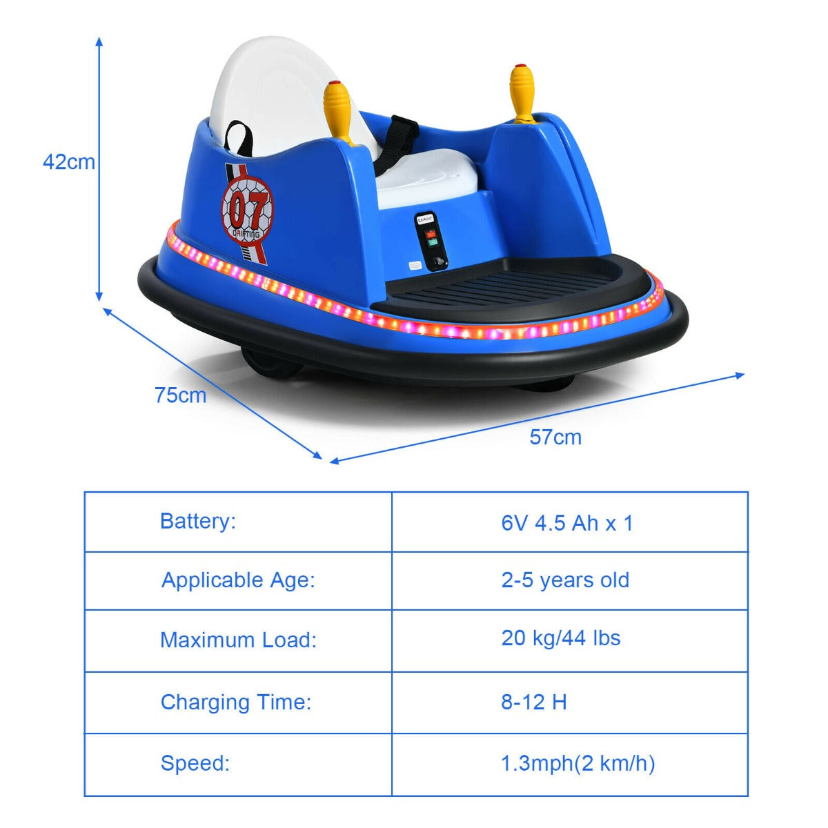 Kids Ride-On Bumper Car with Colorful Flashing Lights and Music-Blue