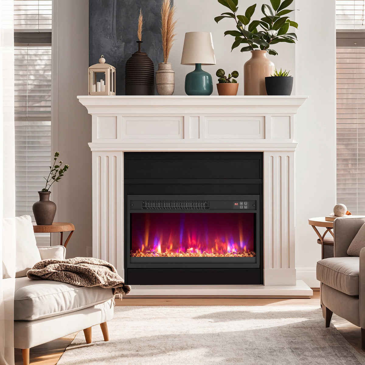 23 Inch Electric Fireplace Insert with Remote Control and Adjustable Flame-Black