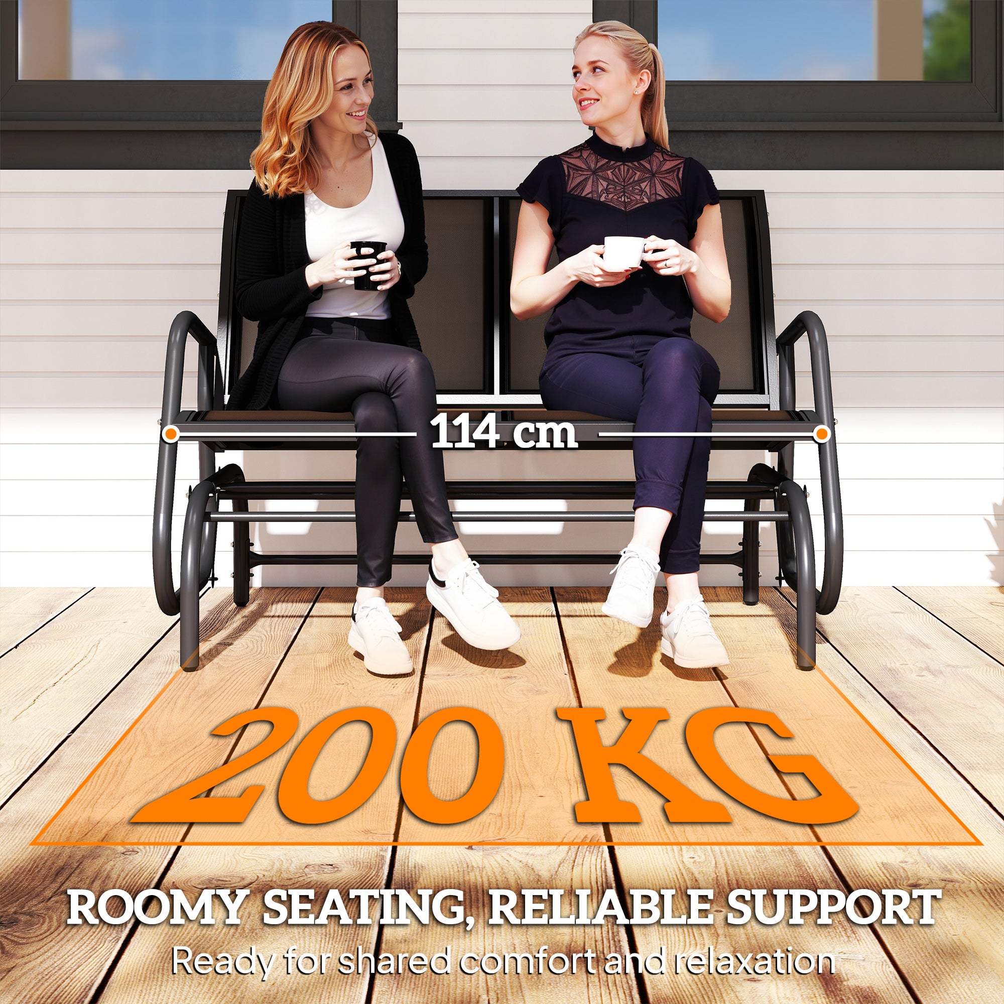 Outsunny 2-Person Outdoor Glider Bench Patio Double Swing Gliding Chair Loveseat w/Power Coated Steel Frame for Garden Patio Porch, Black