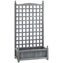 Outsunny Garden Planters with Trellis for Climbing Vines, Wood Raised Beds for Garden, Flower Pot, Indoor Outdoor, Grey
