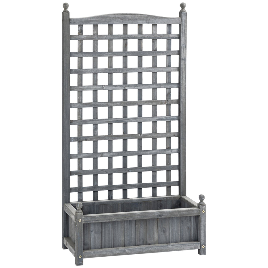 Outsunny Garden Planters with Trellis for Climbing Vines, Wood Raised Beds for Garden, Flower Pot, Indoor Outdoor, Grey