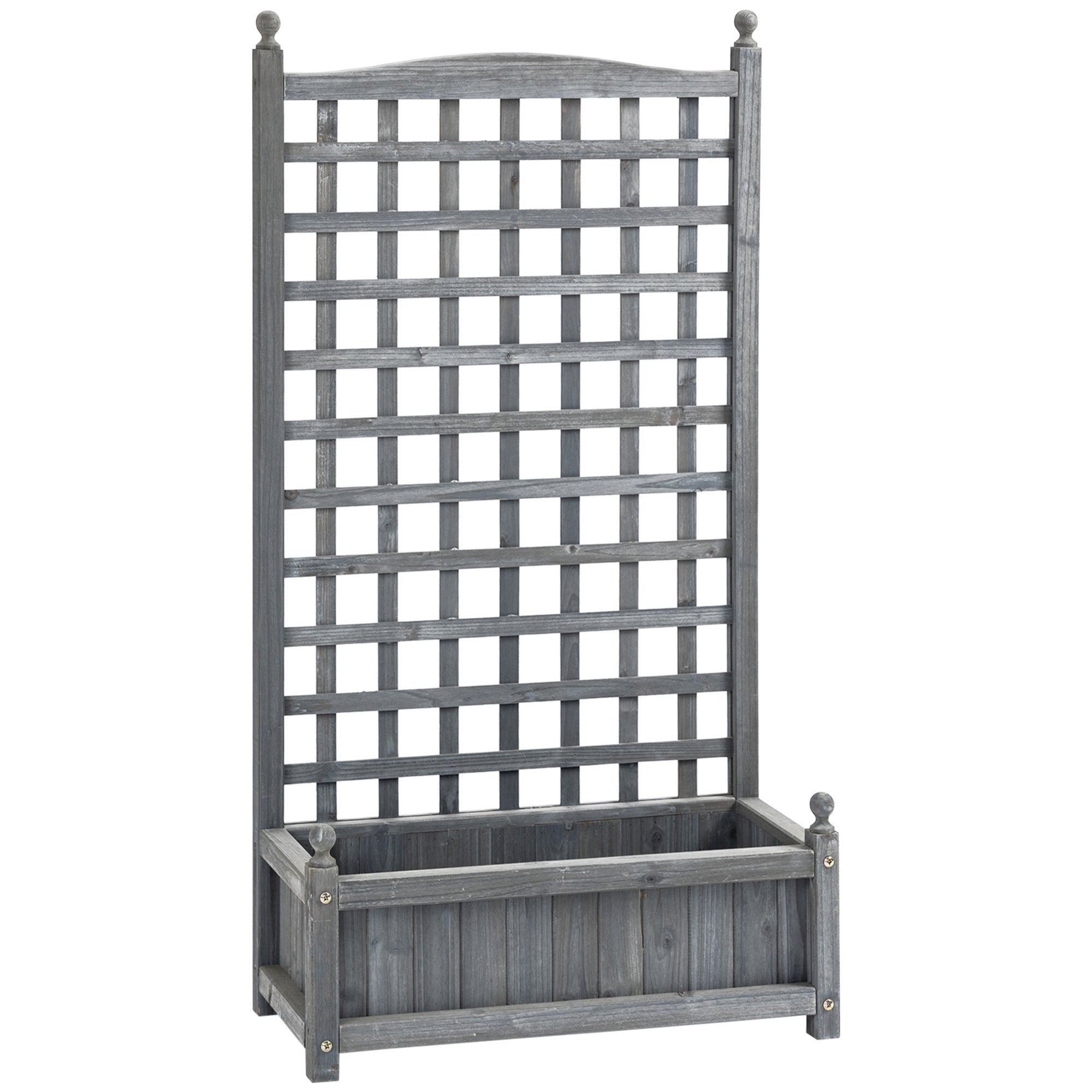 Outsunny Garden Planters with Trellis for Climbing Vines, Wood Raised Beds for Garden, Flower Pot, Indoor Outdoor, Grey