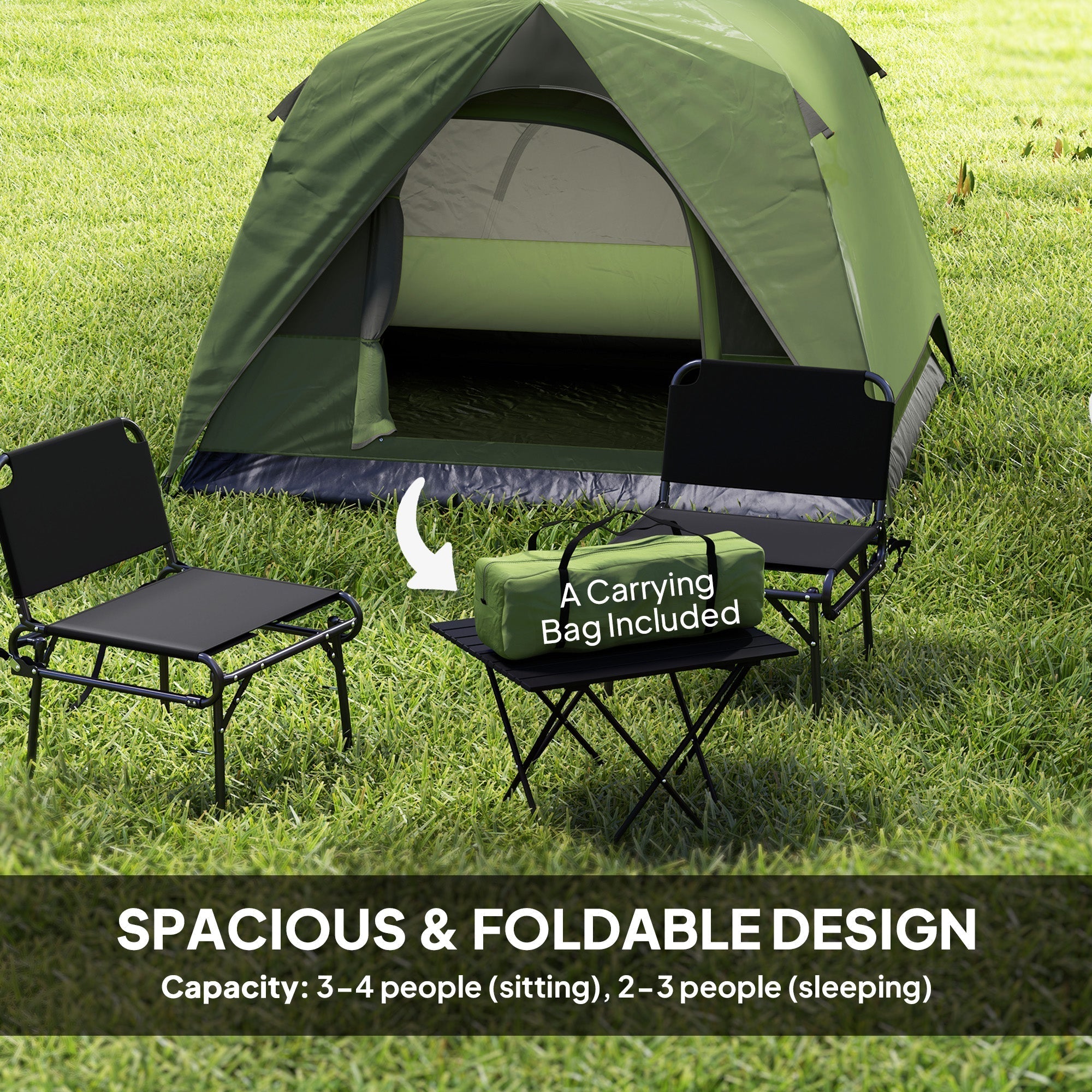 Outsunny 3-4 Person Camping Tent, Easy Set Up Waterproof Dome Tent with Sewn-in Groundsheet, Mesh Windows, Pocket and Hook for Camping, Hiking, Backpacking, Olive Green and Grey