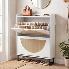 24 CM Narrow Shoe Storage Cabinet with 2 Flip Drawers-White