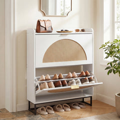 24 CM Narrow Shoe Storage Cabinet with 2 Flip Drawers-White