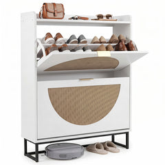 24 CM Narrow Shoe Storage Cabinet with 2 Flip Drawers-White