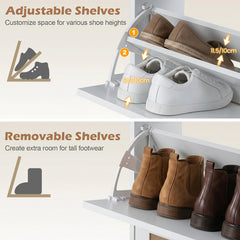 24 CM Narrow Shoe Storage Cabinet with 2 Flip Drawers-White