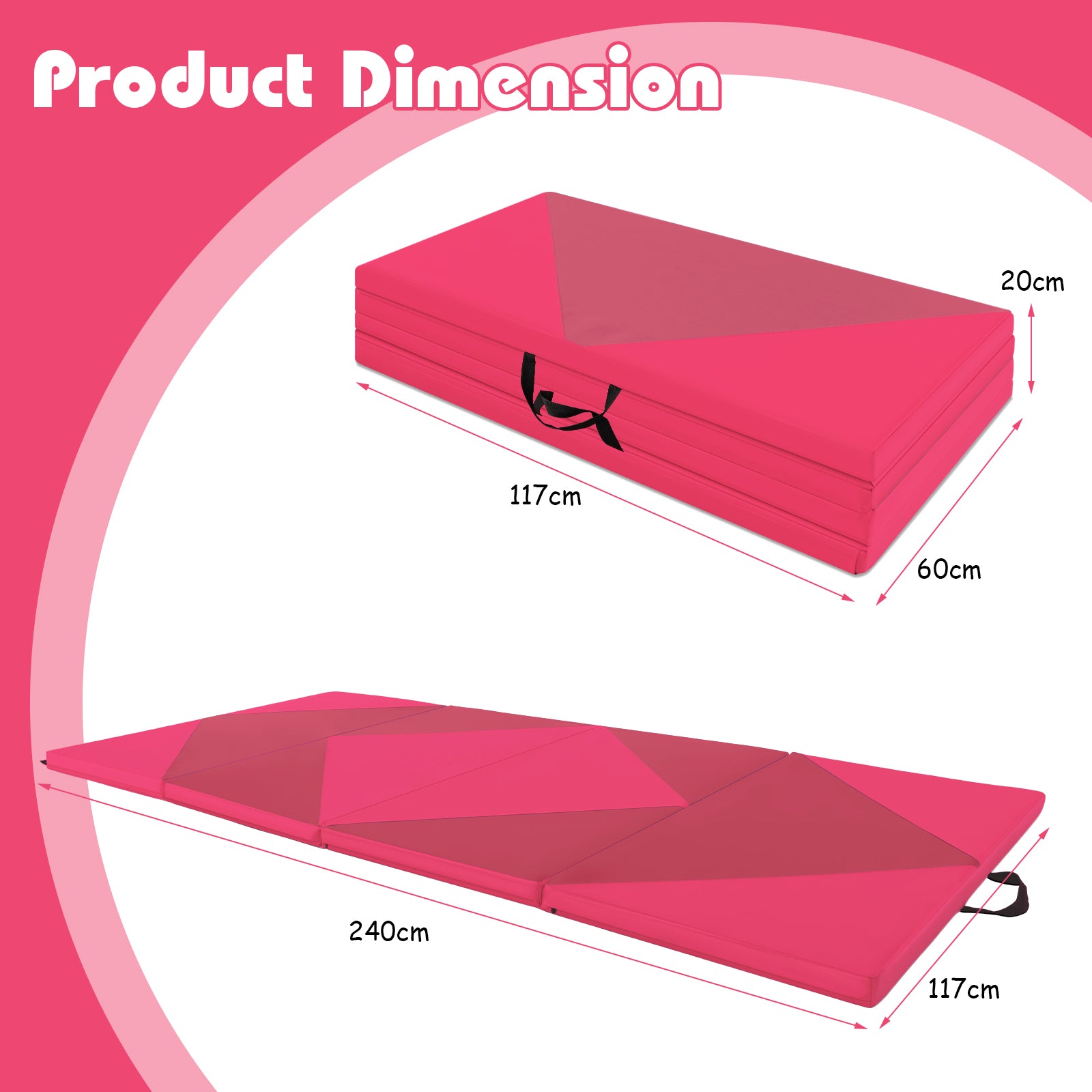 240cm PU Leather Folding Gymnastics Mat-Rose
