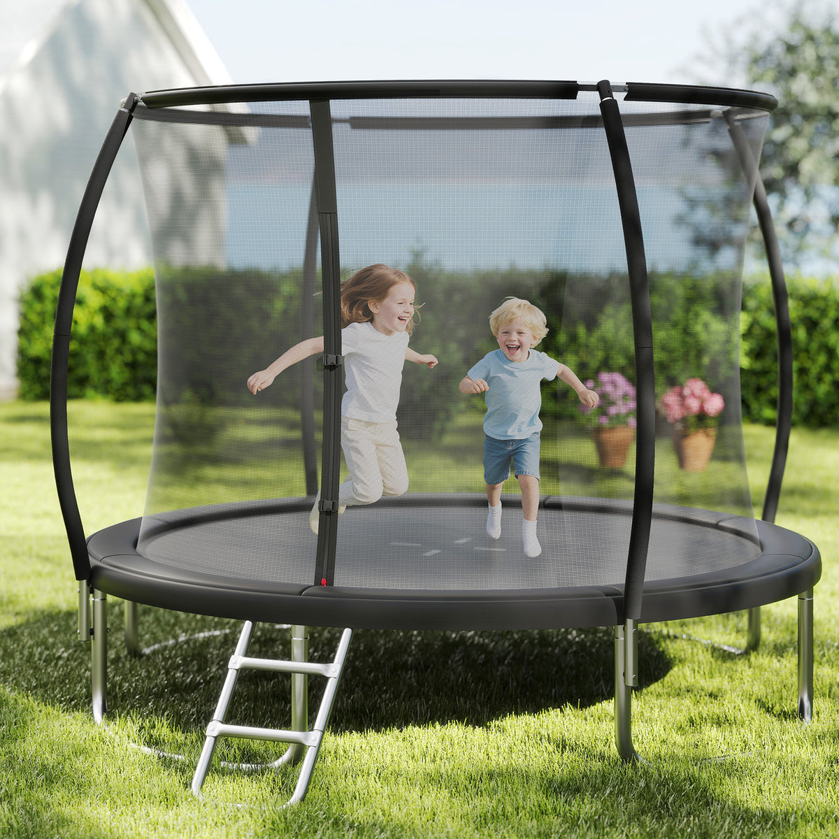 244 cm Outdoor Heavy-Duty Trampoline with Safety Enclosure Net-Black