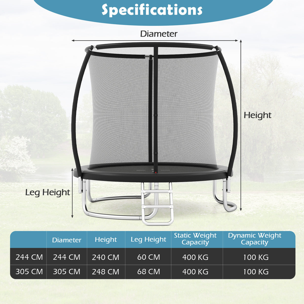 244 cm Outdoor Heavy-Duty Trampoline with Safety Enclosure Net-Black