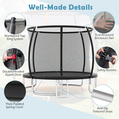 244 cm Outdoor Heavy-Duty Trampoline with Safety Enclosure Net-Black