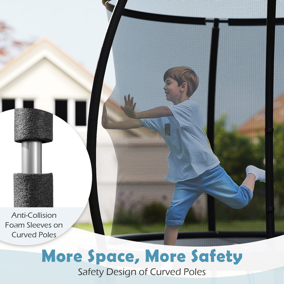 244 cm Outdoor Heavy-Duty Trampoline with Safety Enclosure Net-Black