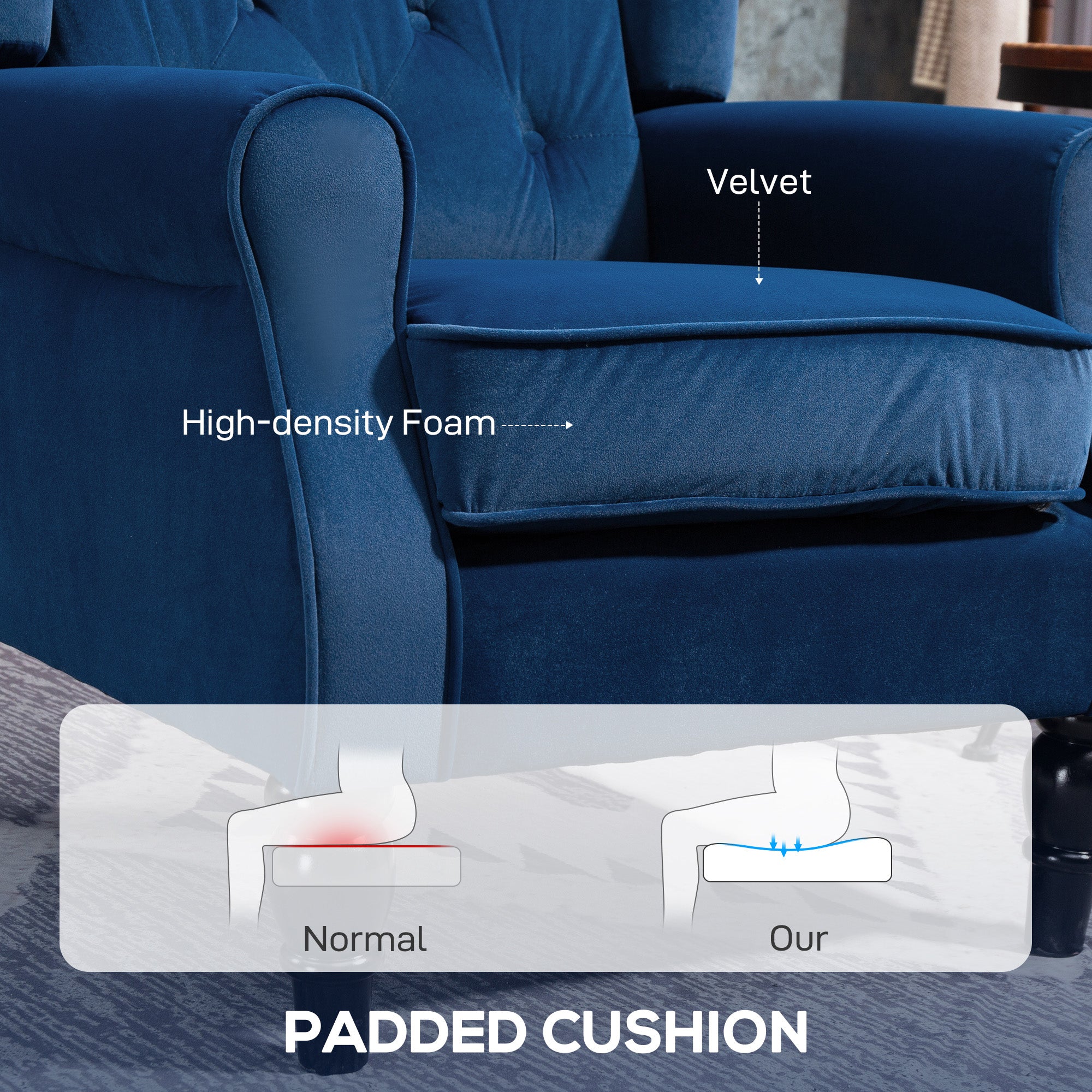 HOMCOM Wingback Accent Chair, Retro Upholstered Button Tufted Occasional Chair for Living Room and Bedroom, Blue