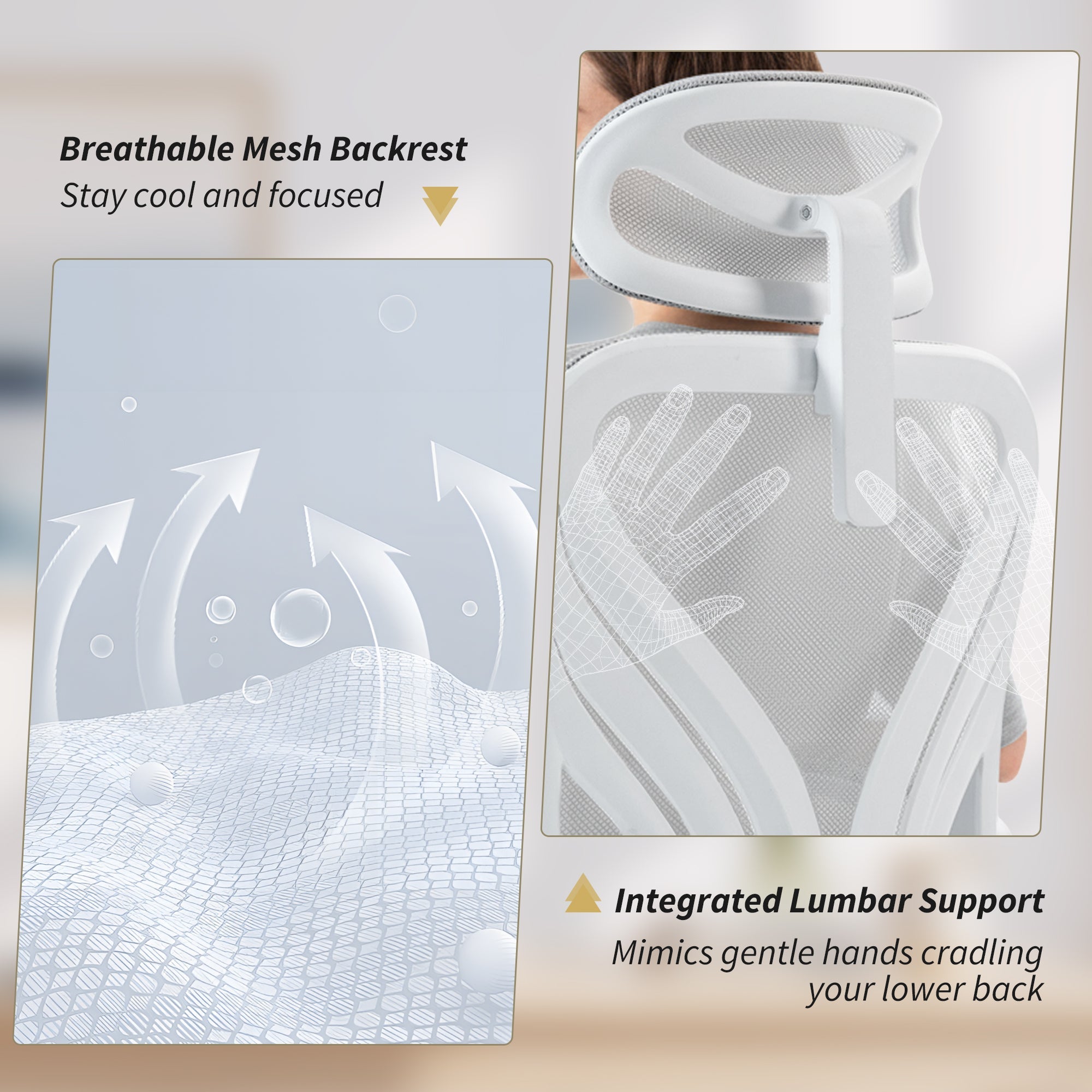 HOMCOM Ergonomic Office Chair with Foldable Backrest, 2D Headrest - Light Grey