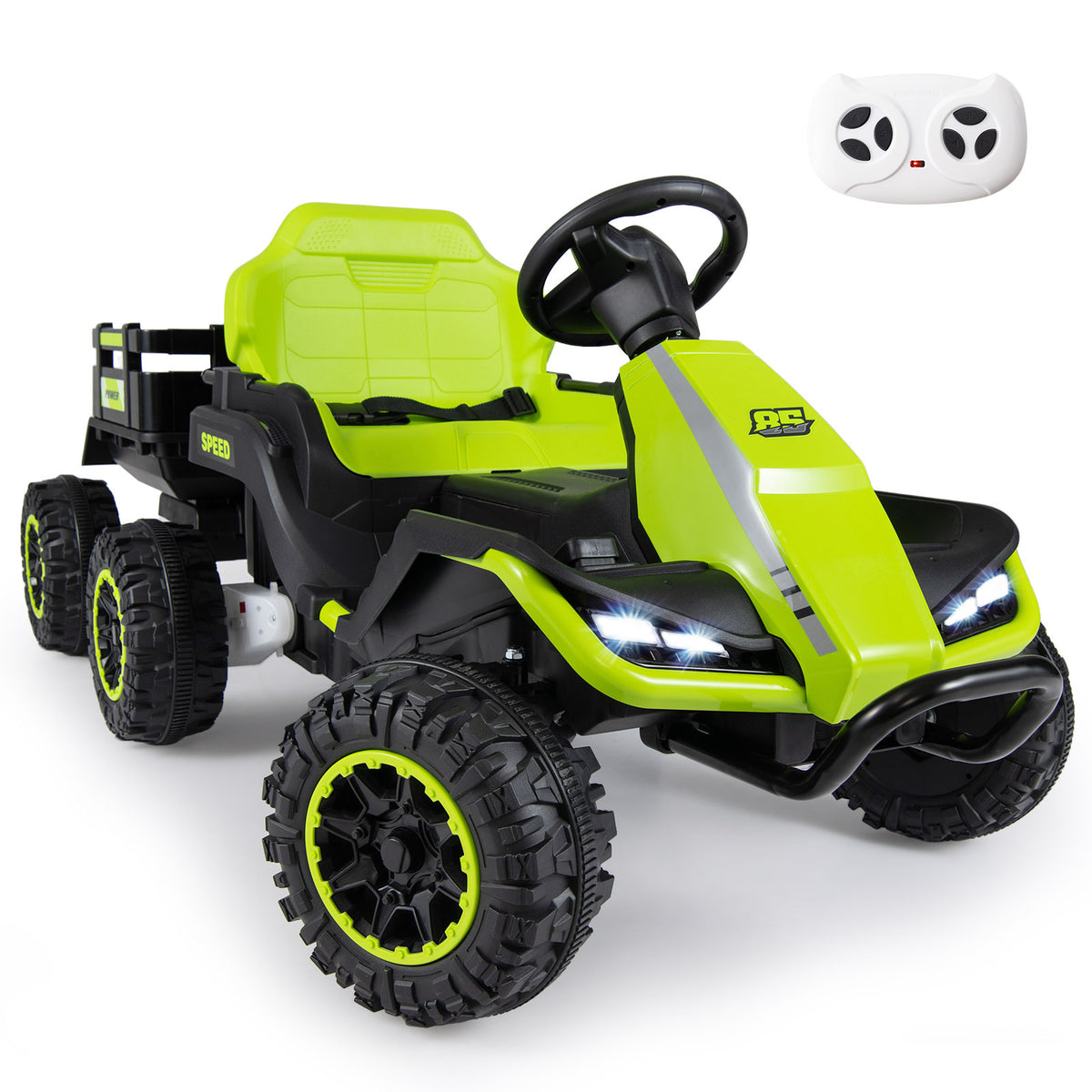 24V Kids Electric Vehicle with Parent Remote and Detachable Trailer for Boys Girls Aged 3+-Green