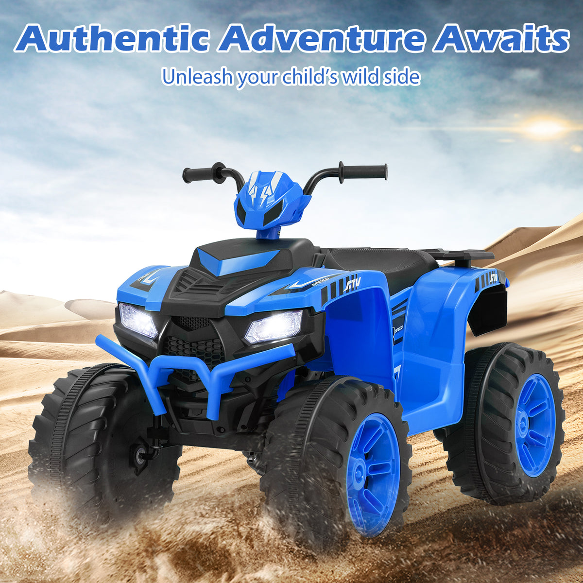 24V Ride-On ATV Toy Car with LED Lights and Wireless Connection-Blue