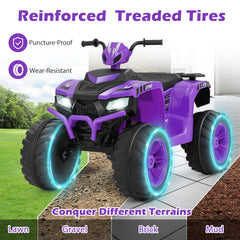 24V Ride-On ATV Toy Car with LED Lights and Wireless Connection-Purple