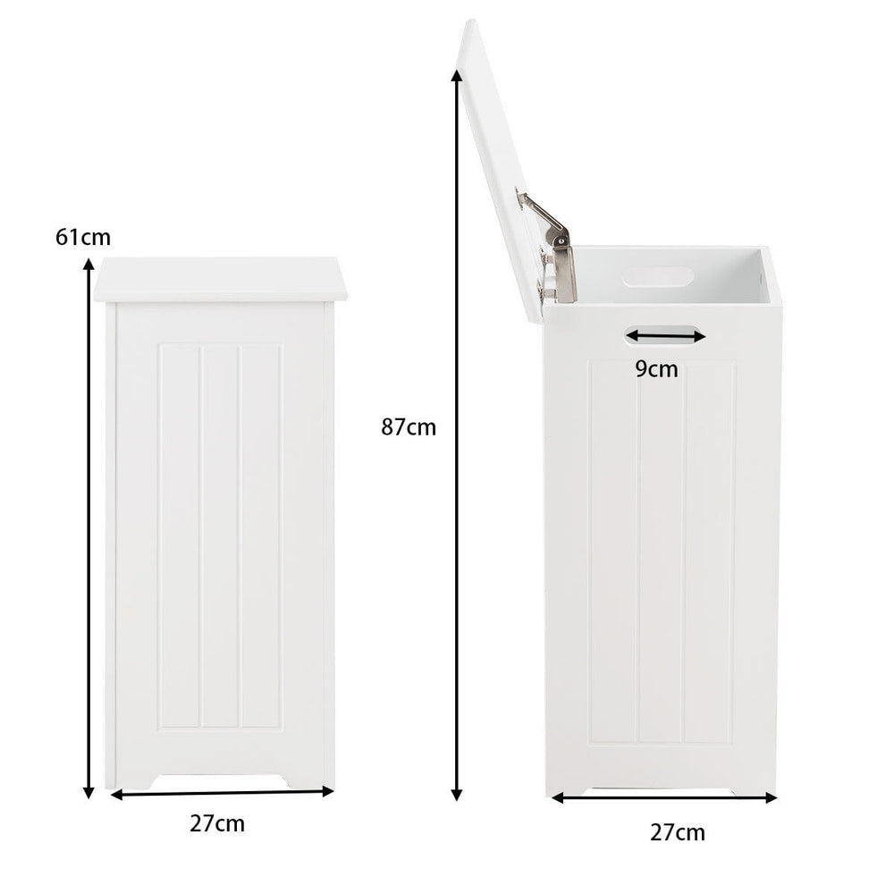 The laundry basket showing dimensions for the closed and open positions