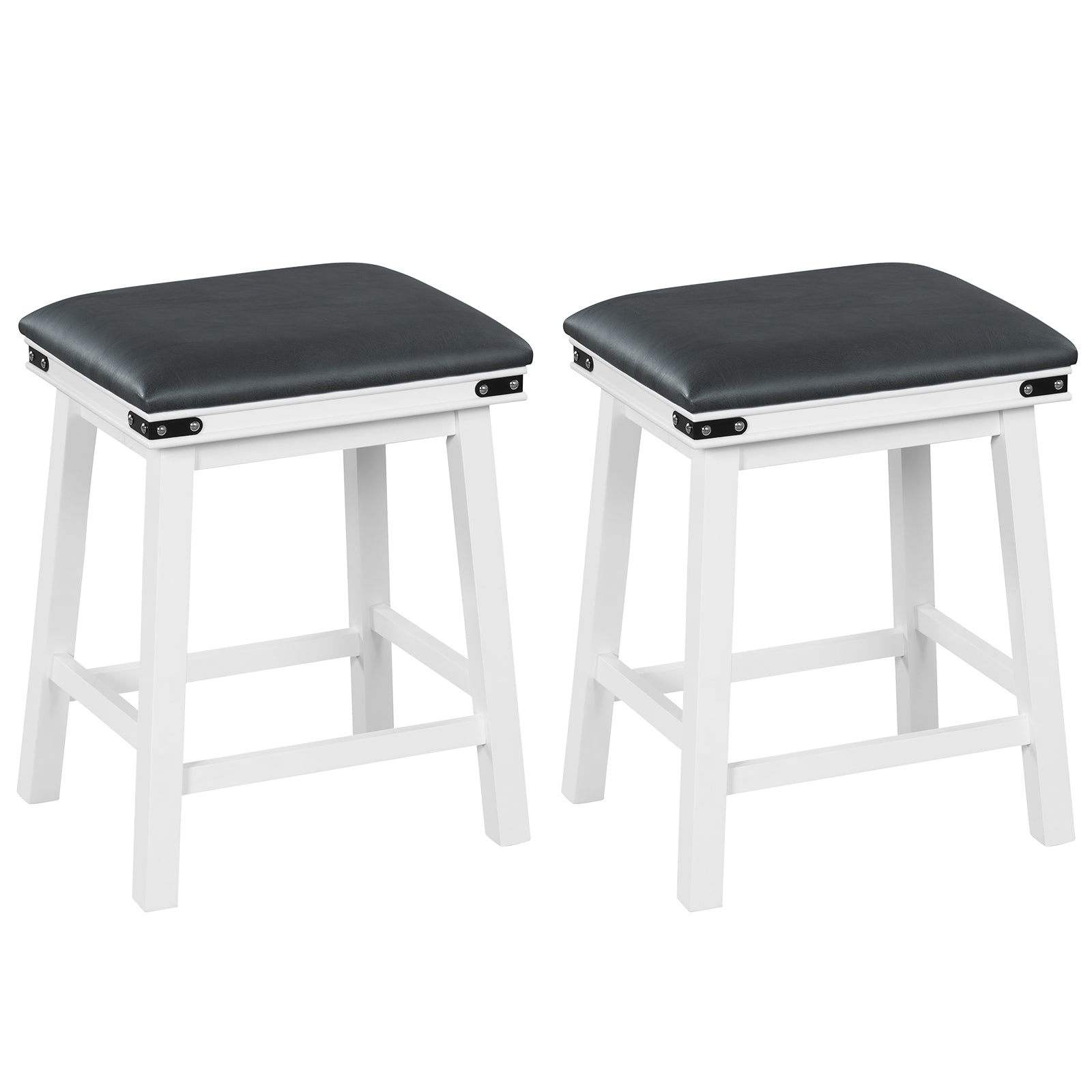 Upholstered Backless Bar Stools Set of 2 with PU Leather Padded Seat-White