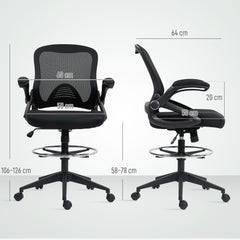 Vinsetto Drafting Chair with Flip-up Armrest, Mesh Office Stool with Foot Ring, 360 Degree Swivel Height Adjustable Chair for Standing Desk, Black