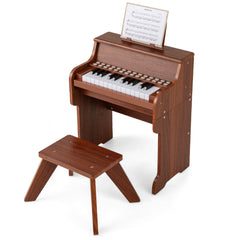 25 Lighted Keys Kids Piano Keyboard with Stool and Adjustable Speed-Brown