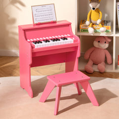 25 Lighted Keys Kids Piano Keyboard with Stool and Adjustable Speed-Pink