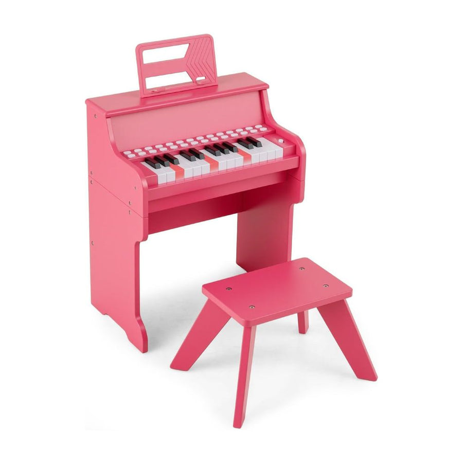 25 Lighted Keys Kids Piano Keyboard with Stool and Adjustable Speed-Pink