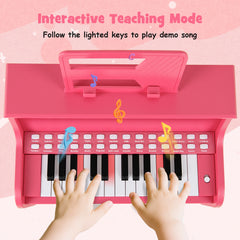 25 Lighted Keys Kids Piano Keyboard with Stool and Adjustable Speed-Pink