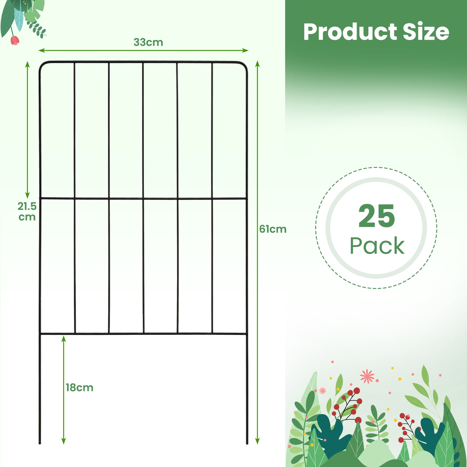 25 Pieces 33 x 61 cm Garden Fence with Rotatable Connector
