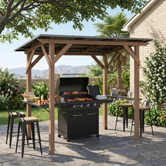 263 x 151 cm Grill Gazebo with 2 Side Serving Shelves-Brown