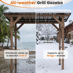 263 x 151 cm Grill Gazebo with 2 Side Serving Shelves-Brown