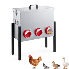 26L Automatic Chicken Feeder with 8 Openings and Adjustable Height Lockable Lid-Silver