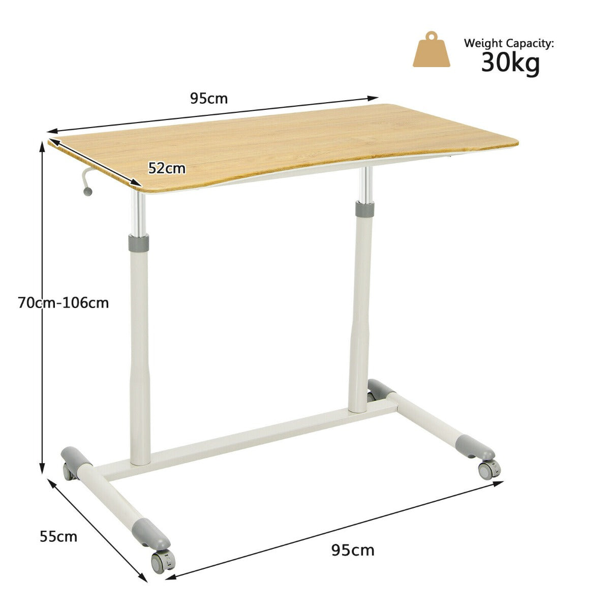 Height Adjustable Laptop Table with Wheels for Home and Office-Beige