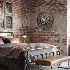 27" Large Wall Clock with World Map and Moving Gears-Brown
