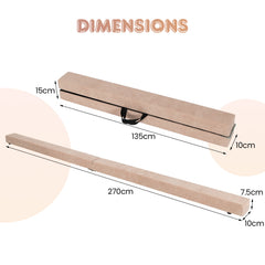 270CM Folding Balance Beam with Solid Wood Base and Anti-slip Bottom-Brown