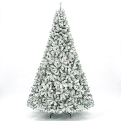 274cm Artificial Snow-Flocked Christmas Tree with Branch Tips and Warm White LED Lights for Home
