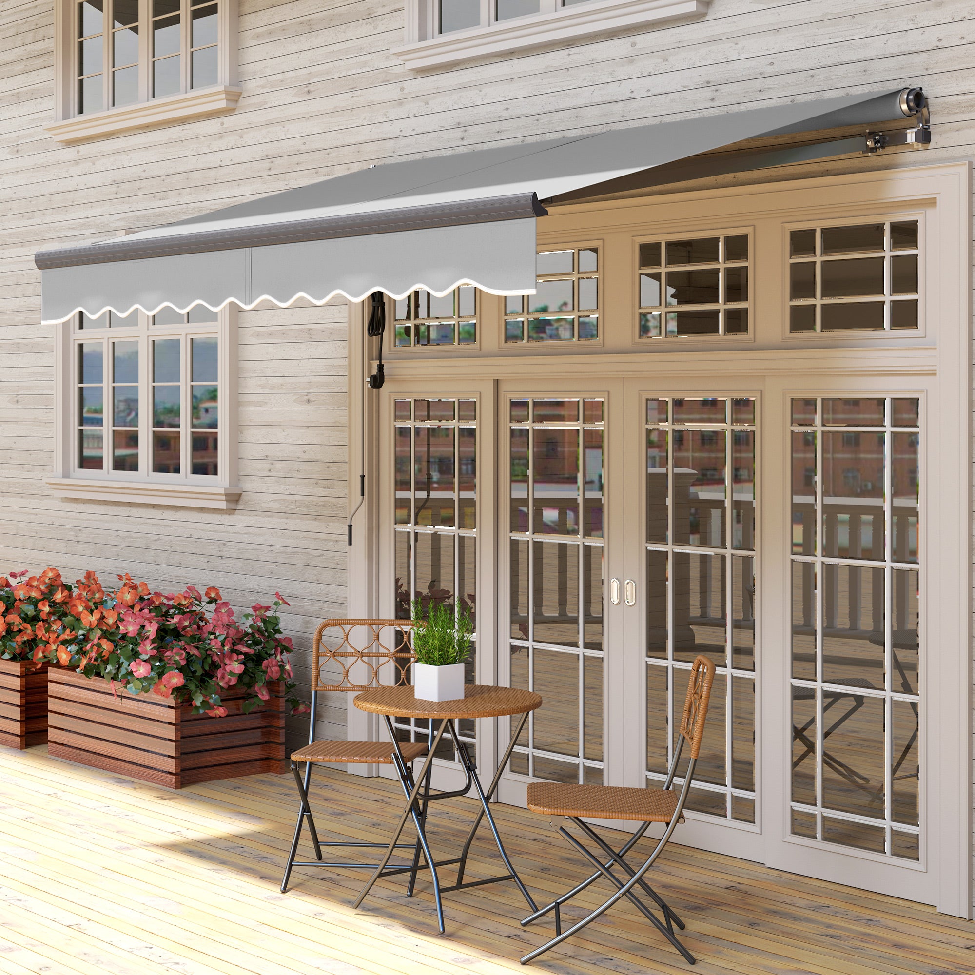 Outsunny 3 x 2.5m Electric Awning with Remote Controller, Aluminium Frame DIY Retractable Awning, UV30+ Sun Shade Canopy for Garden Patio Deck Door Window, Light Grey