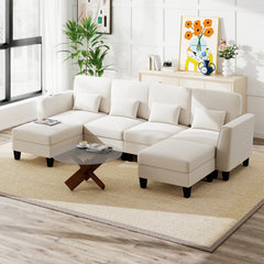 280 cm U-Shaped Sectional Sofa with 2 Ottomans & USB Charging Ports-White