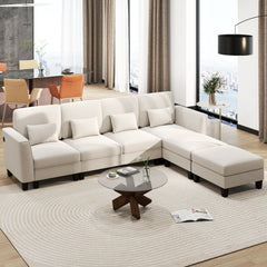 280 cm U-Shaped Sectional Sofa with 2 Ottomans & USB Charging Ports-White